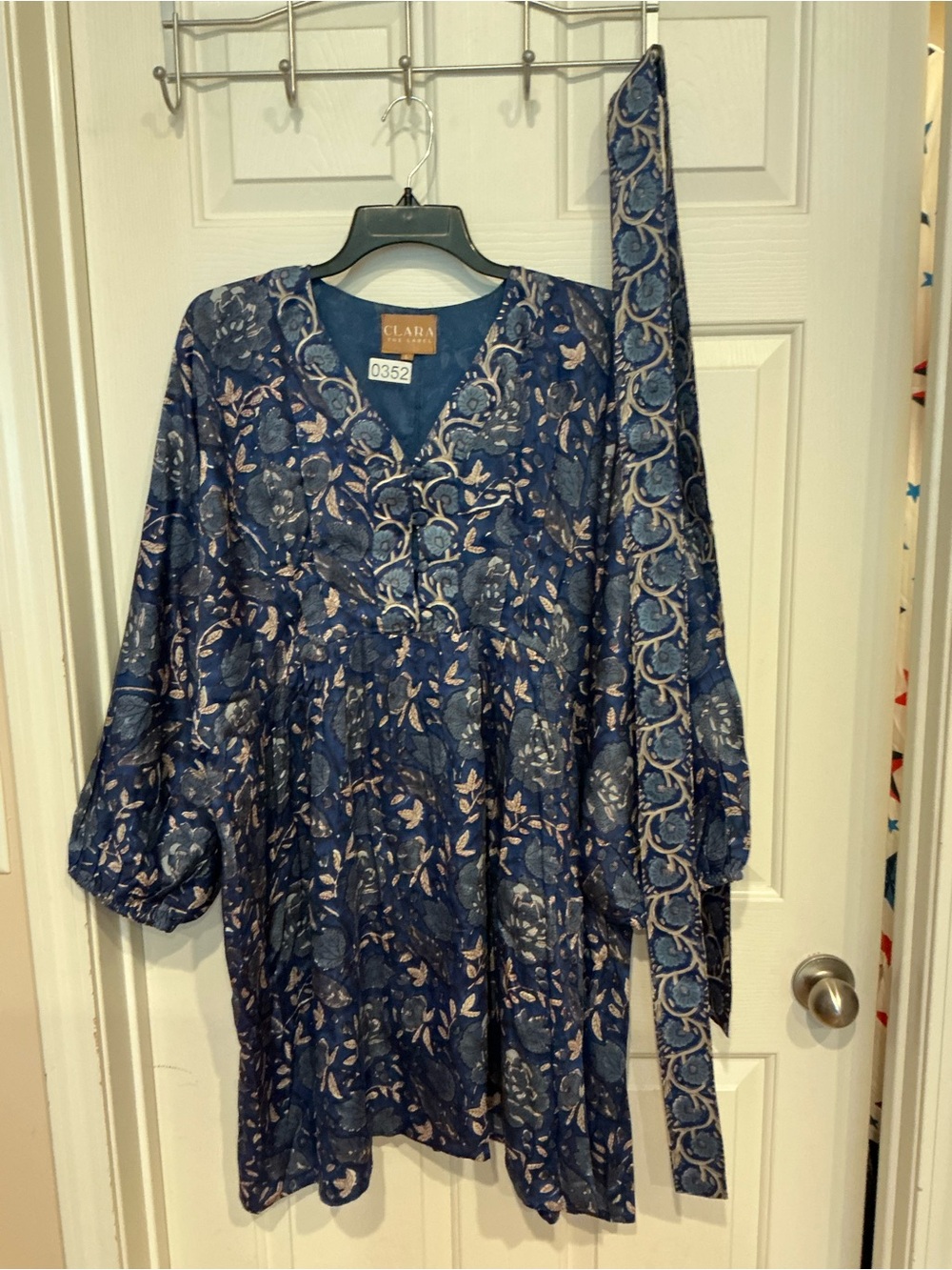 CLARA Navy Floral Long-Sleeve Tunic Dress with Tie Belt